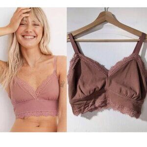 NEW aerie | Ribbed Eyelash Lace Trim Longline Bralette XL